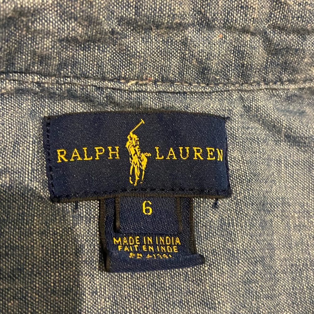 Boys Size 6 POLO Ralph Lauren Denim/ Chambray button down shirt - worn once. - Picture 2 of 2